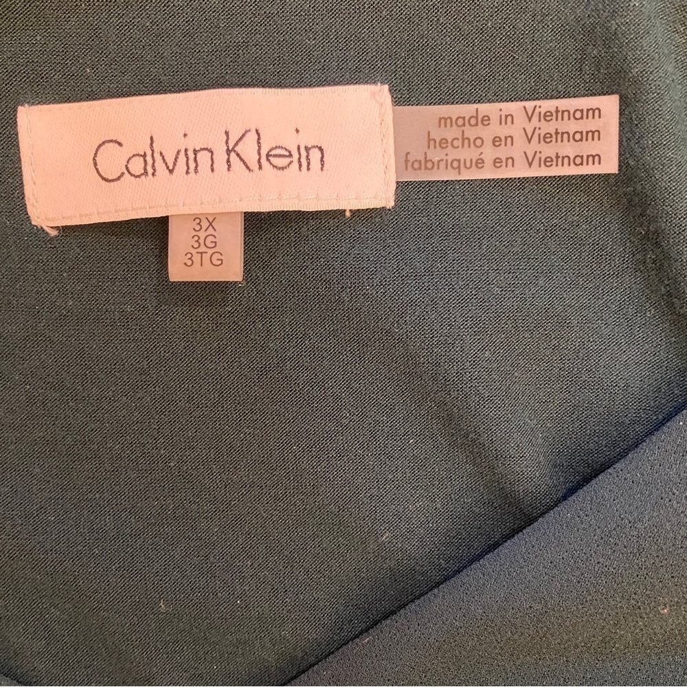 Calvin Klein 3X Top Semi Sheer Dark Green V Neck Flowy Ruffles Long Sleeve - Picture 6 of 11